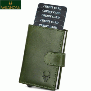 WildHorn Nepal RFID Protected Genuine Leather Card Holder (CRD 001 Green Crunch)