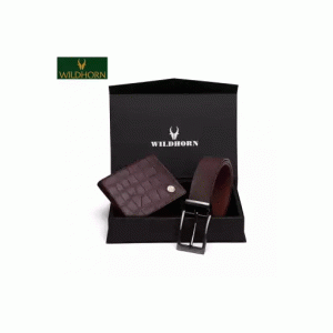 WildHorn Nepal® Old River Brown 100% Genuine Nappa Leather RFID Protected Men's Leather Wallet and Belt Gift Combo (BELTCOMBO2052MRNCROC)
