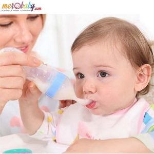 Squeeze Silicone Spoon Feeding Bottle Feeder With Cover Cap - Easy To Use And Handy