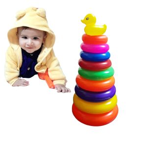 Montessori Rainbow Color 9 Stacking Rings Tower Plus Duck Toy for Kids (Early Development Play Toys)