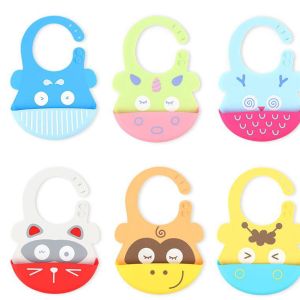 Cartoon Print Waterproof Silicone Baby Bib for Feeding Babies and Toddlers, Unisex Silicone Baby Bibs