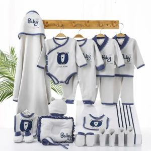 Blue Colour New Born Baby Cotton 16 Pcs Clothing Set With Gift Box