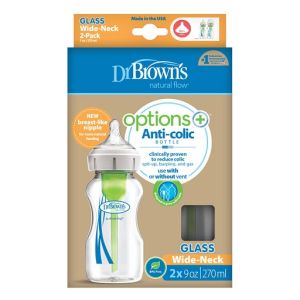 Dr. Brown's Options+ Wide-Neck Bottle, Glass, 2-Pack 9 oz/270 ml WB92700-P2