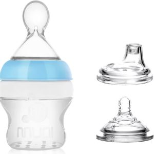 Mumlove Best Quality BPA Free Wide Neck 3 In 1 Squeezable Silicone Bottle 150 ml with Milk Feeding, Spoon Cereal Feeding & Soft Spout Sippy (B6012-1)