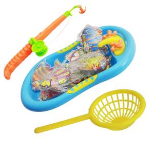 Magnetic Floating Fishing Pool Toys for Kids Including 1 Bath Tub, 1 Magnet Pole Rod, 1 Small Fish Net & 12 Transparent Fish