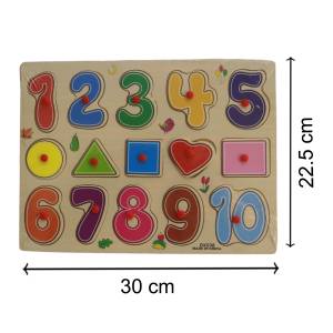 Montessori Infantile Colorful Wooden Number (01234) & Shape Puzzle Board with Knob, Preschool Educational Teaching Toy for Kids & Birthday Gift