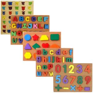 Wooden Educational Puzzle Combo Set (Nepali Varnamala, Numerical Numbers (0-9) with sign, Geometric Shapes, Upper & Lower-Case English Alphabets) Learning Toys Board