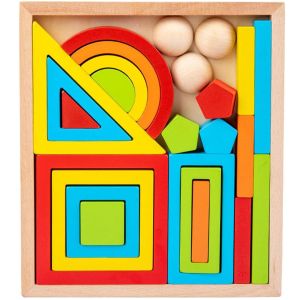 Cute Baby Colorful Geometric Shape Rainbow Blocks & Building Toys, Early Learning & Education Creative Wooden Stacking Puzzle Blocks Board for Kids