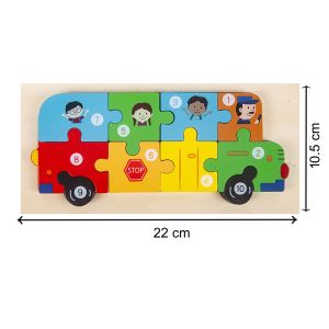Cute Baby Colorful Wooden School Bus Shaped Puzzle, Numerical Number (1-10) Early Learning & Education Cognition Toy Jigsaw Montessori Puzzle for Kid