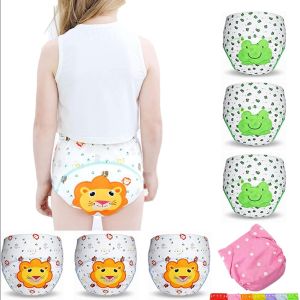 4 Pieces Cartoon Printed Reusable Baby Potty Training Diaper, Breathable & Washable Cotton Nappies Pants for Kids