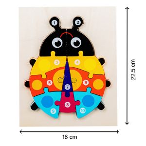 Cute Baby Colorful Wooden Ladybug Shaped Puzzle, Numerical Number (1-10) Early Learning & Education Cognition Toys Jigsaw Montessori Puzzle for Kids