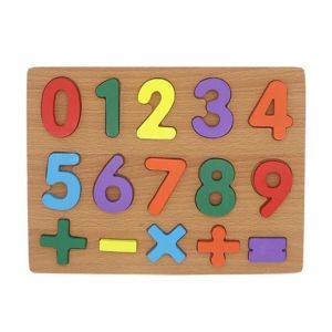 Wooden Puzzle Counting Numbers (0 to 9) & Shape Blocks Board, Preschool Educational Teaching Montessori Toy for Kids