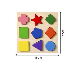 Cute Baby Colorful Wooden 3D Geometric Shapes Puzzle Board (Star, Triangle, Oval, Square) Early Learning Education Montessori Puzzle Toy for Toddlers