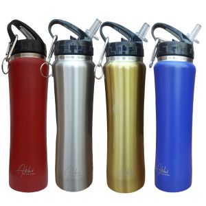 Double Wall Portable Vacuum Insulated Stainless Steel Fitness Sports Sipper Straw Lid Water Bottle Thermos 600ml with Handle