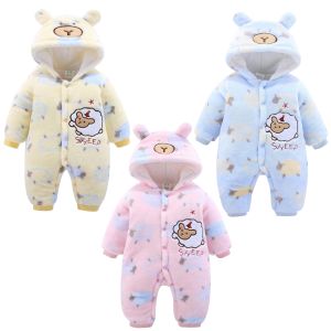 Baby Hooded Rompers Winter Outfit Fleece Snowsuits Infant Onesies Jumpsuit For 3-6 Months