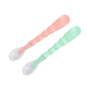 2 In 1 Multifunctional BPA Free Baby Feeding Spoon with Silicon Spoon Head & Fruit Spoon Scraper