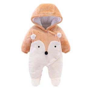 Baby Hooded Rompers Winter Outfit Fleece Snowsuits Infant Onesies Jumpsuit For 12-18 Months