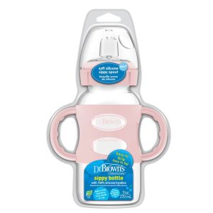 Dr Brown's 9 oz/270 mL Wide-Neck Sippy Spout Bottle w/ Silicone Handles, Lt Pink, 1-Pack WB91082-P3