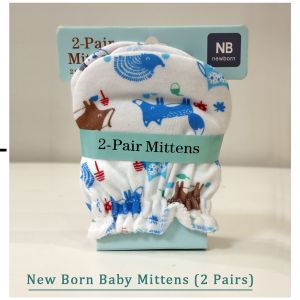 Newborn Baby 100% Cotton Mittens - 2 Pairs Set