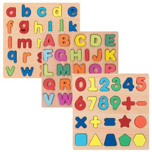 3 In 1 Wooden Puzzle Combo Set Including Counting Number 0-9, English Capital & Small Letter Learning Board (20×20 cm)