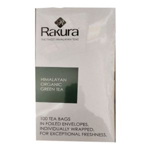 Rakura Himalayan Organic  Green Tea 100Tea Bags in Foiled Envelopes Individually wrapped for Exceptional Freshness