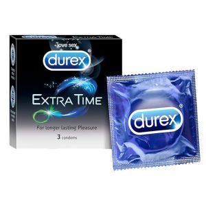 Durex Extra Time Condoms for Men - 3 Count | Performa Lubricant for Long Lasting Climax Delay Pack Of 2