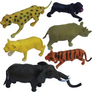 Set Of 6 Wild Animals Jungle Figures Tiger, Lioness, Jaguar, Elephant, Rhinoceros & Monkey Educational Learning Toy