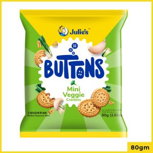 Julies Buttons Mini Veggie Crackers Biscuits 80Gm