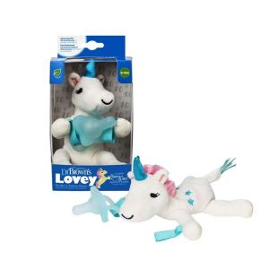 Dr Brown's  Unicorn Lovey with Aqua HappyPaci Silicone One- Piece Pacifier AC136