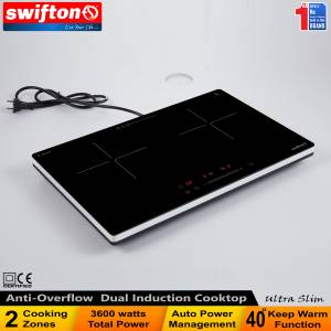 Swifton Double 2 Induction Cooktop Anti overflow Protection System Keep Warm Child Lock Timer SN-i20DH
