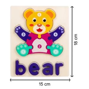 Cute Baby Colorful Wooden Bear Shaped Puzzle, Numerical Number with Animal Name Early Learning & Education Toys 3D Jigsaw Montessori Puzzle for Kids
