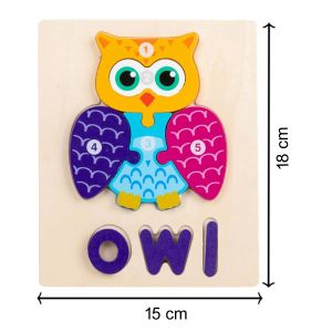 Cute Baby Colorful Wooden Owl Shaped Puzzle, Numerical Number (1-5) with Animal Name Early Learning & Education Toys Jigsaw Montessori Puzzle for Kid
