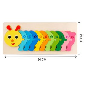 Cute Baby Colorful Wooden Caterpillar Shaped Puzzle Numerical Number (1-10) Early Learning & Education Cognition Toy Jigsaw Montessori Puzzle for Kid