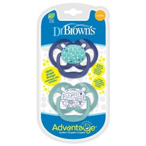 Dr. Brown's Advantage Pacifiers, Stage 2, Blue Chemistry, 2- Pack PA22002-INTLX